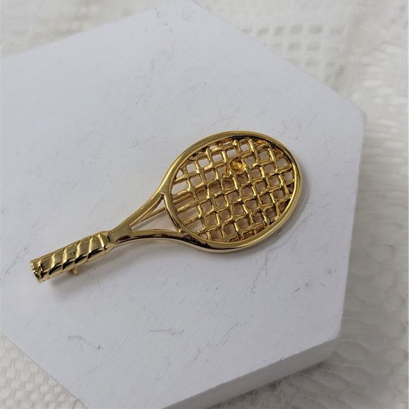 Tennis Racquet Pin Brooch Gold Sports Pin - Picture 6 of 7